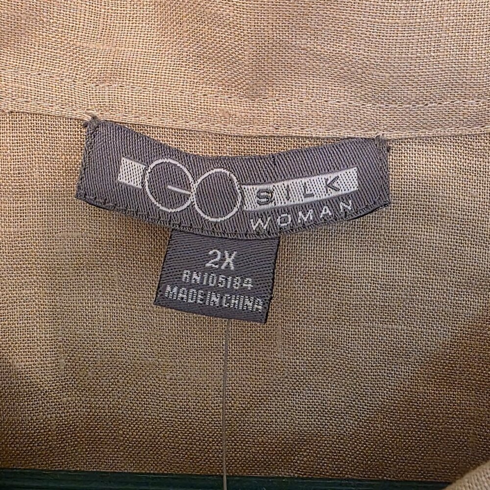 NWT Go Silk Women's Sesame Colored Linen Blouse, Size 2X. - Picture 2 of 10